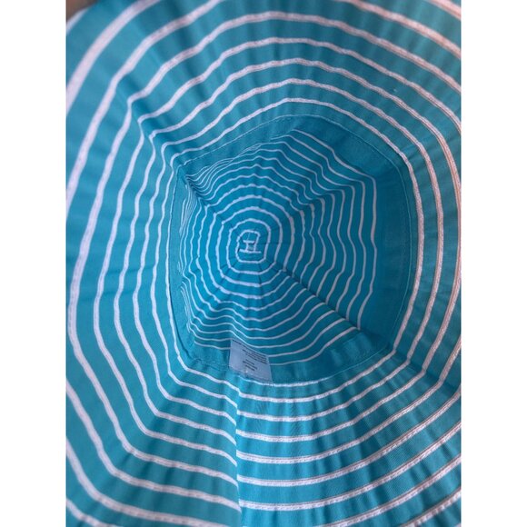 Blue & White Striped Wide Brim Bucket Hat Summer Sun Hat Resort Beach - Picture 3 of 4